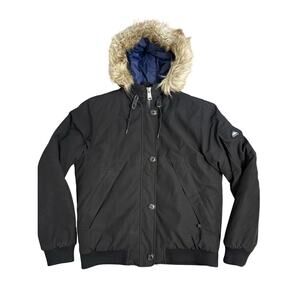 Penfield Vermont Bomber Jacket Winter Faux Fur Trim Black Women’s Size Large